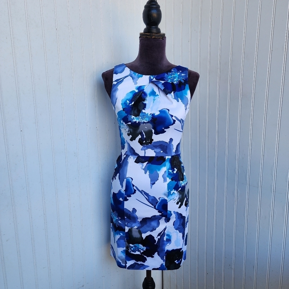 B.Darlin Blue White Sleeveless Zipper Floral Summer Dress Sz 3/4